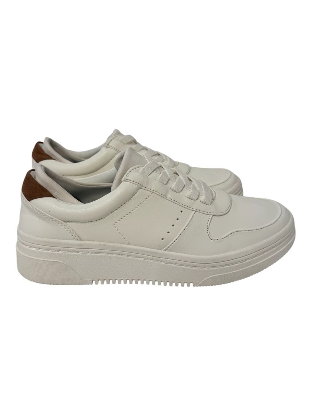 Women’s White Dr. Scholl’s Low-Top Casual Sneakers with Brown Heel Accent SZ 9M